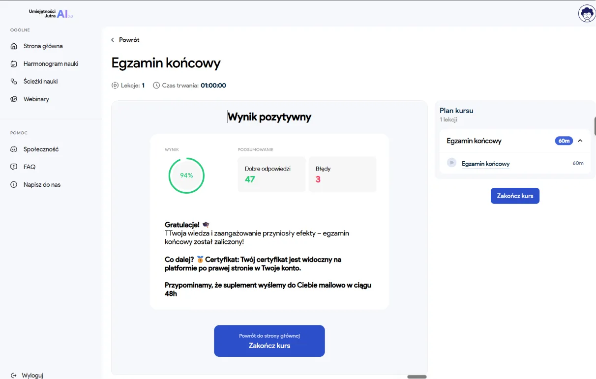 Zaliczony egzamin Google Umiejętności Jutra